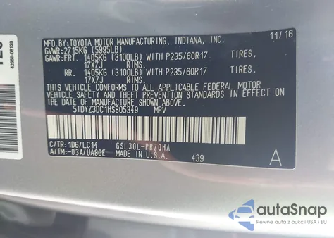2017 Toyota Sienna Xle 8 Passenger from USA, damaged, VIN 5TDYZ3DC1HS805349